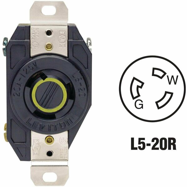 Leviton 20A 125V Black Industrial Grade L5-20R Locking Outlet Receptacle 065-2310-000